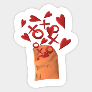 Send Love. Happy Snail Mail Envelope with Hearts, X's and O's. (White Background) Sticker